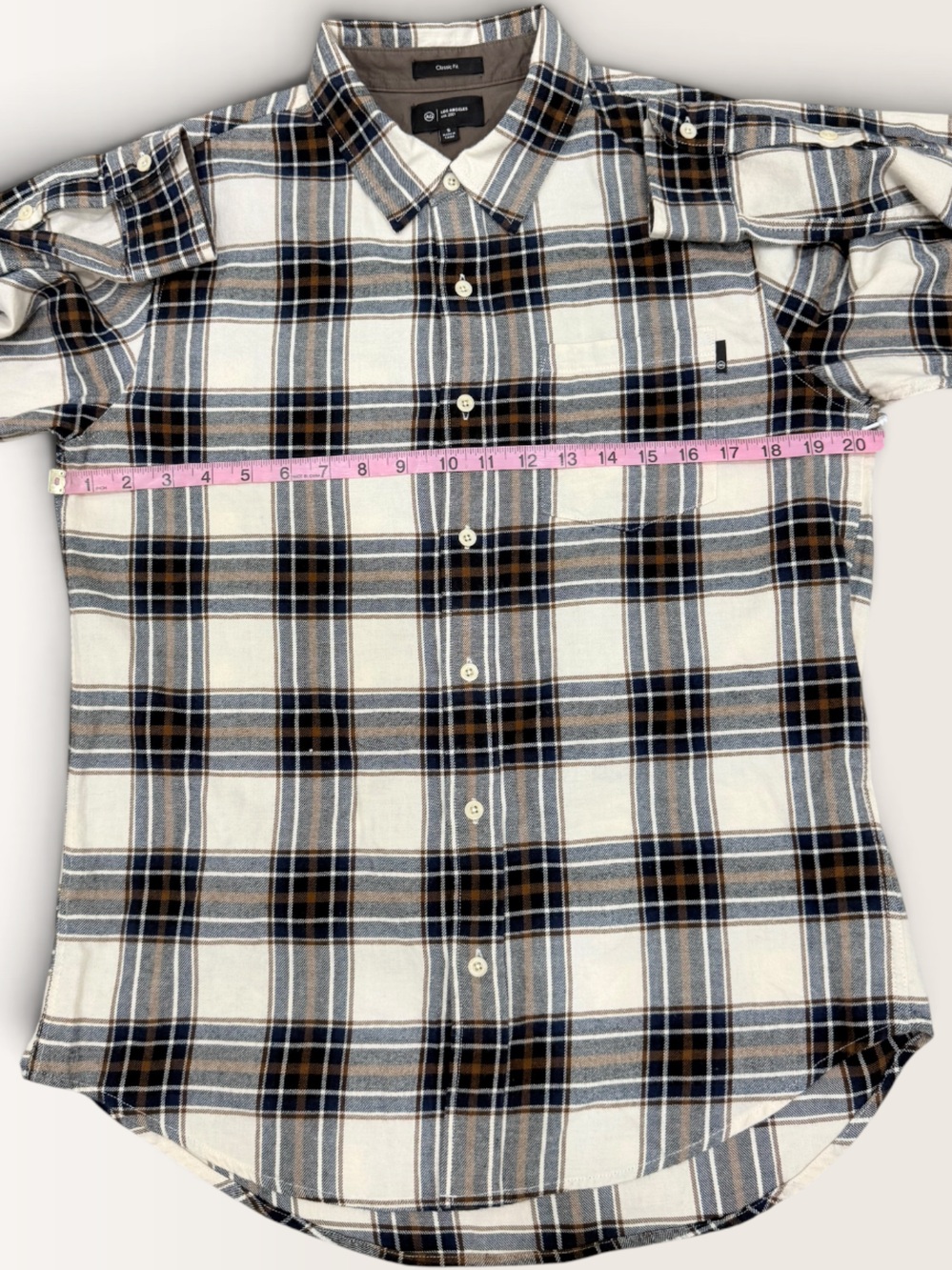 AG Men’s Small Aiden Plaid 100% Cotton Flannel Button-Up Shirt NWT Cream/Navy - Picture 14 of 16